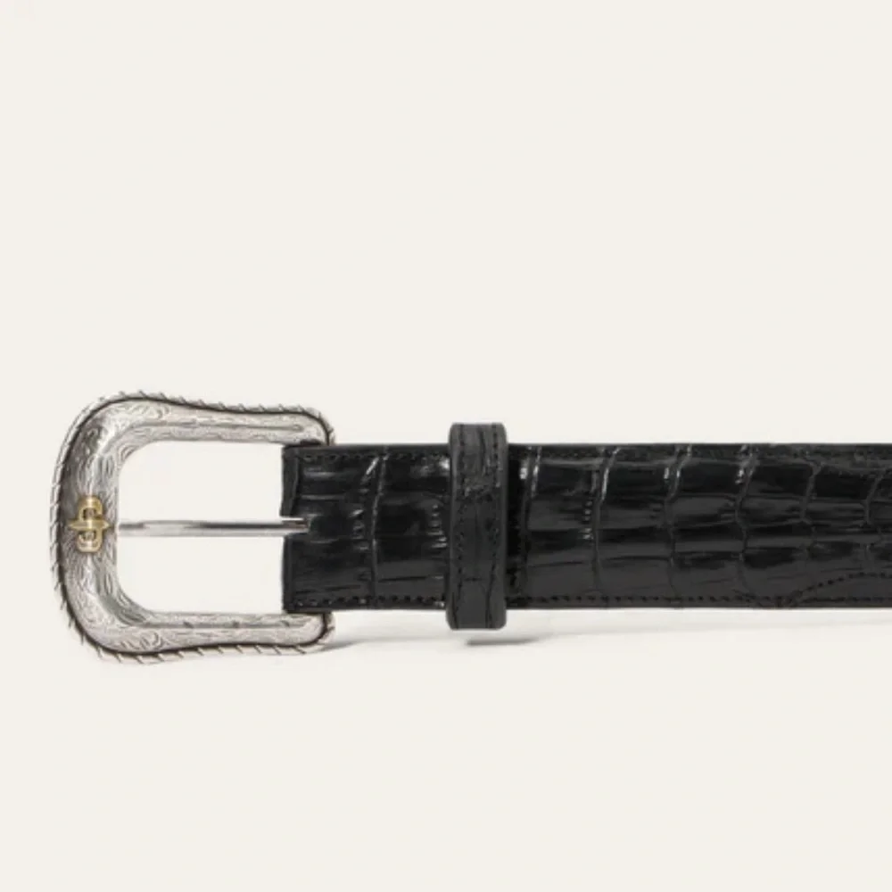 Stetson Caiman Crocodile Exotic Leather Western Tab Belt Black Classic Size 34